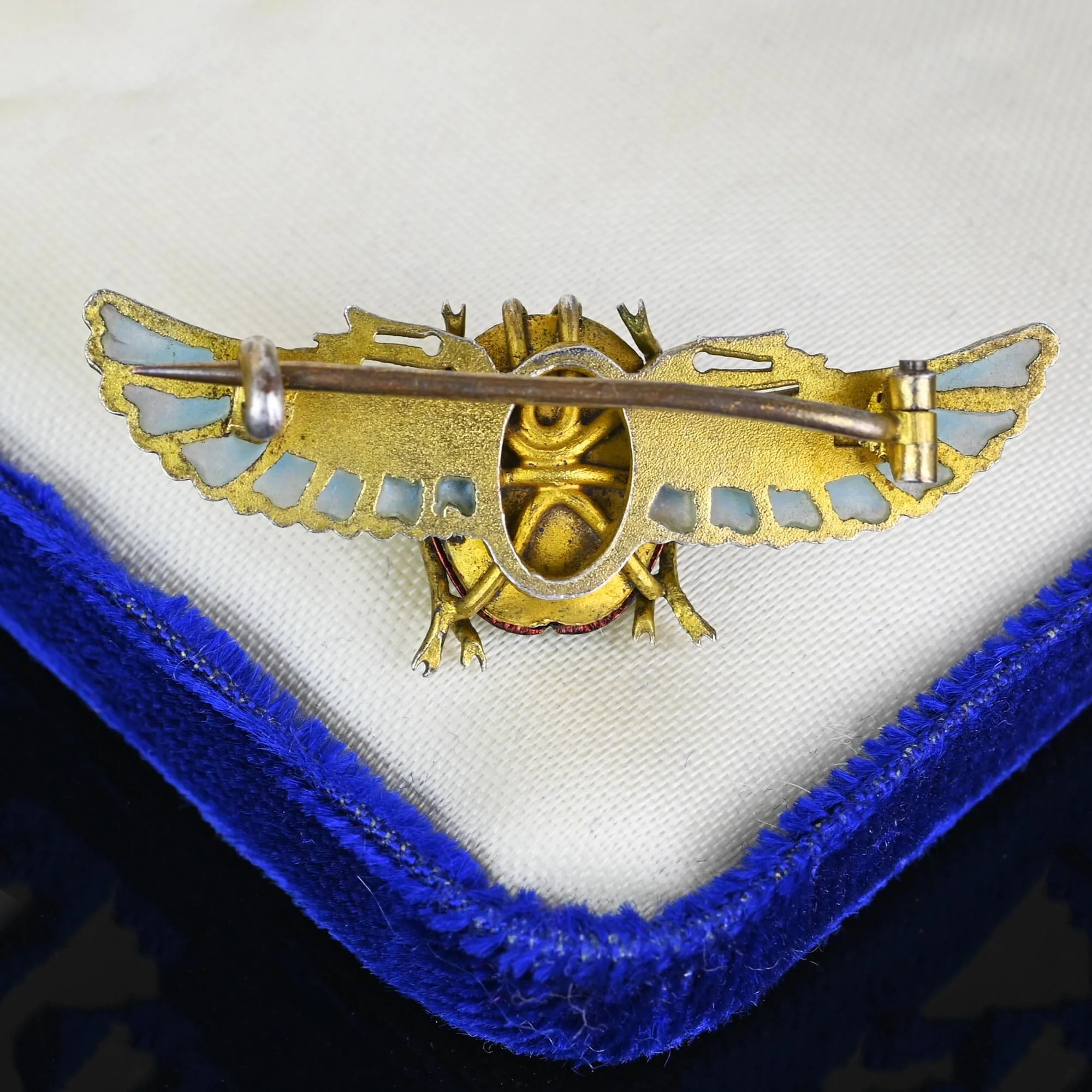 Antique Egyptian Revival Plique a Jour Real Scarab Brooch