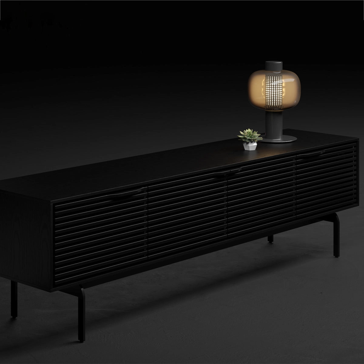 BDI Align 7473 Low 4-Door Cabinet with Console Base (Ebonized Ash)