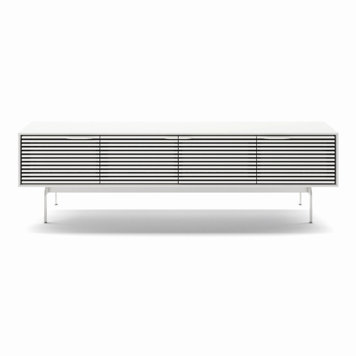 BDI Align 7473 Low 4-Door Cabinet with Console Base (Satin White) hi-fi vibration control,hi-fi grounded cable,hi-fi stereo input selector