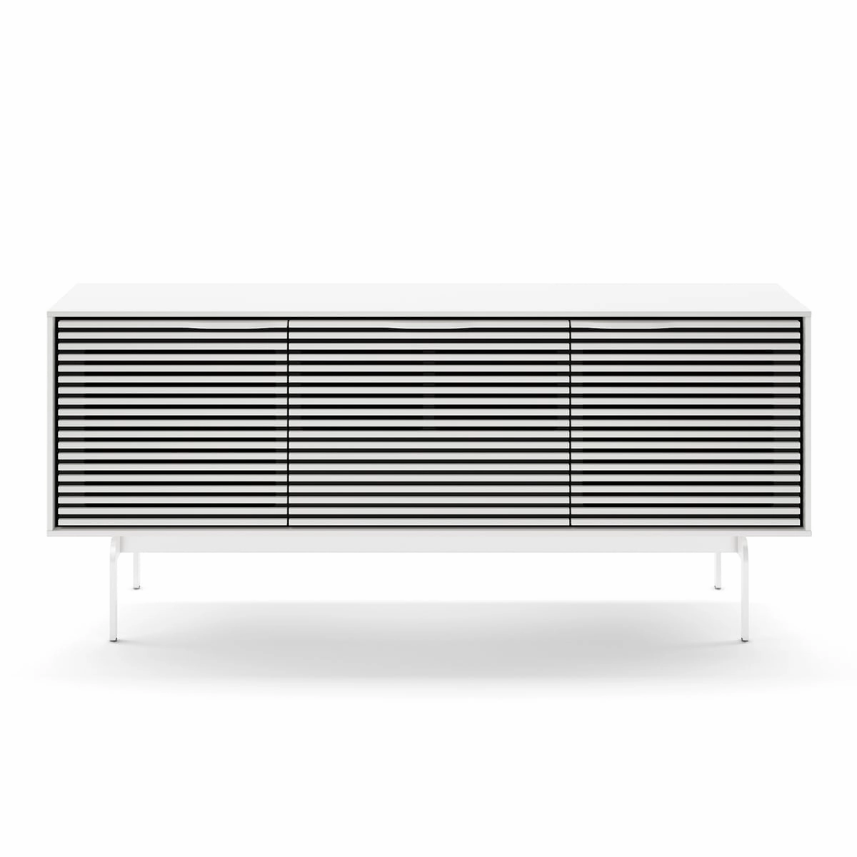 BDI Align 7477 3-door Cabinet with Console Base (Satin White) hi-fi vibration control,hi-fi grounded cable,hi-fi stereo input selector