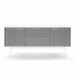 BDI Align 7477 3-door Cabinet with Console Base (Satin White) hi-fi vibration control,hi-fi grounded cable,hi-fi stereo input selector