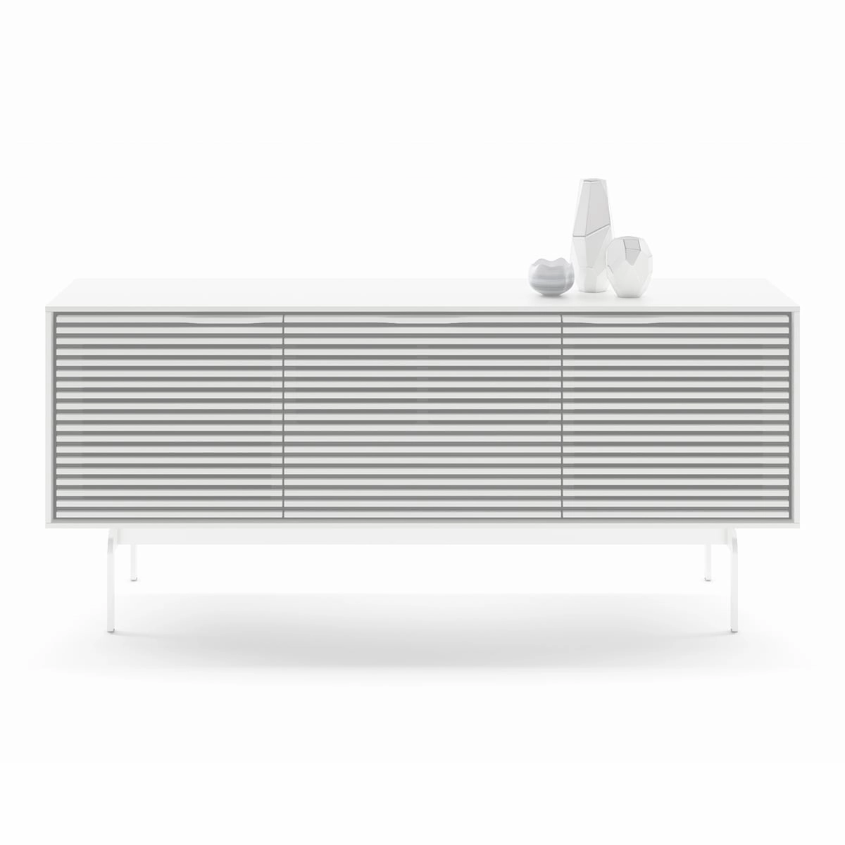 BDI Align 7477 3-door Cabinet with Console Base (Satin White)