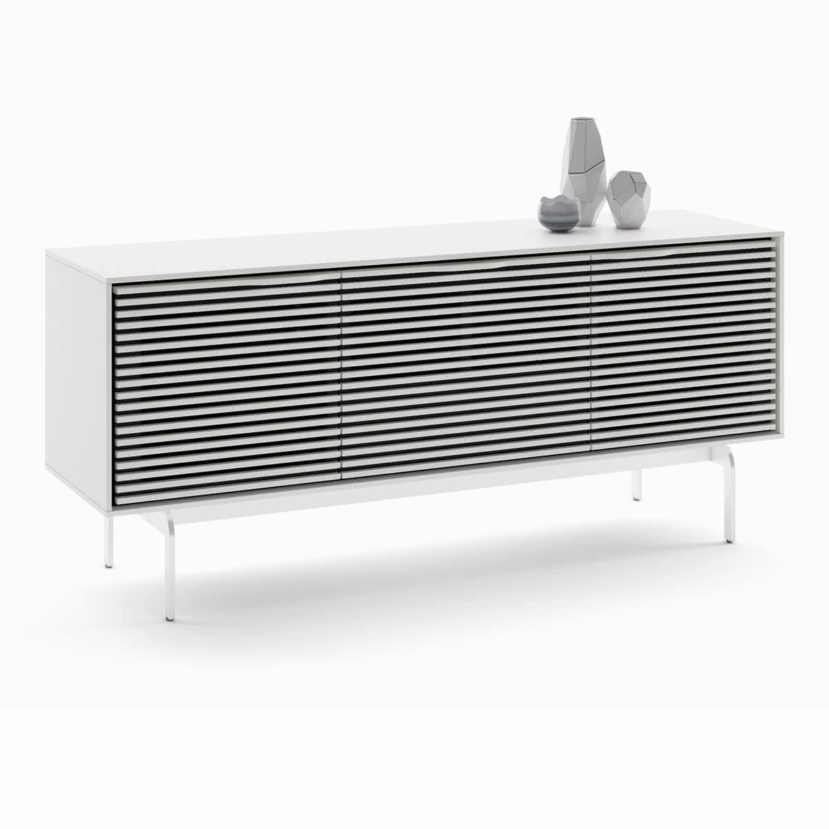 BDI Align 7477 3-door Cabinet with Console Base (Satin White)