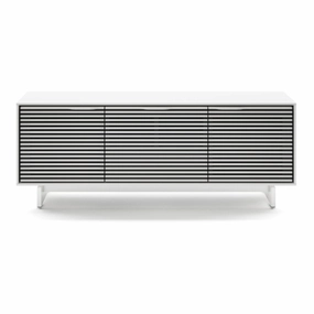 BDI Align 7477 3-Door Cabinet with Media Base (Satin White) hi-fi vibration control,hi-fi grounded cable,hi-fi stereo input selector
