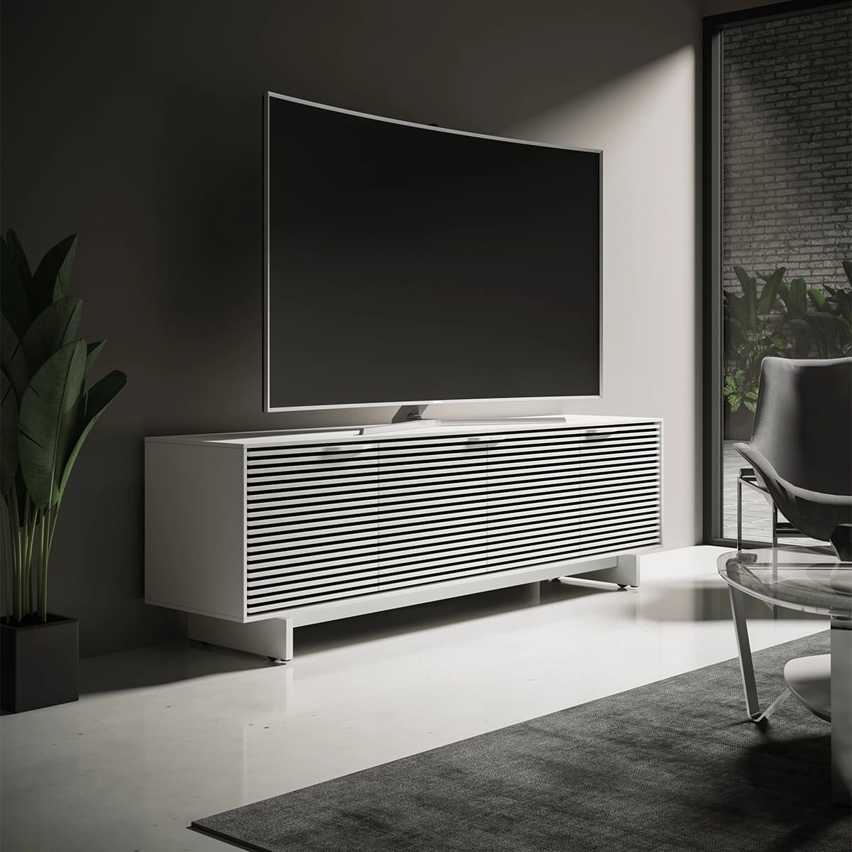BDI Align 7479 4-Door Cabinet with Media Base (Satin White)
