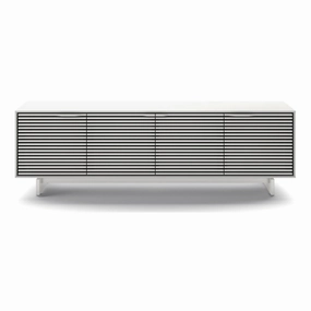 BDI Align 7479 4-Door Cabinet with Media Base (Satin White) hi-fi vibration control,hi-fi grounded cable,hi-fi stereo input selector