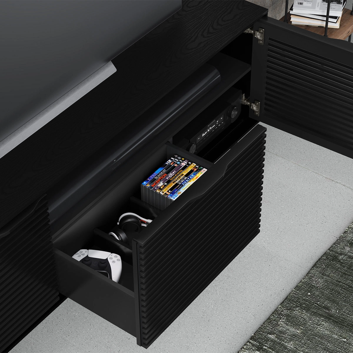 BDI Align Media   Storage 7477CO-EBO Triple Cabinet with Console Base (Ebonized Ash)