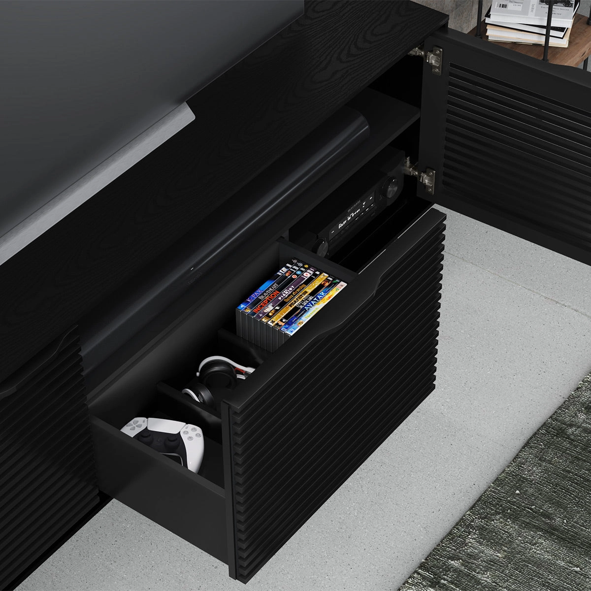 BDI Align Media   Storage 7477ME-EBO Triple Cabinet with Media Base (Ebonized Ash)