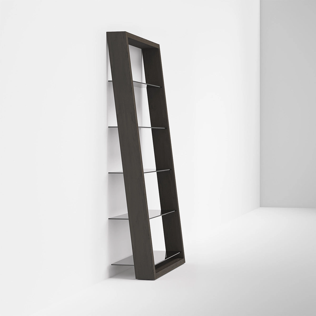 BDI Eileen 2.0 5166 Leaning Shelf with Grey-Tinted Glass Shelves (Charcoal Stained Ash)