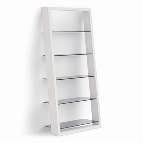 BDI Eileen 2.0 5166 Leaning Shelf with Grey-Tinted Glass Shelves (Satin White) hi-fi digital to analog converter,hi-fi lossless streamer,hi-fi Roon-ready device
