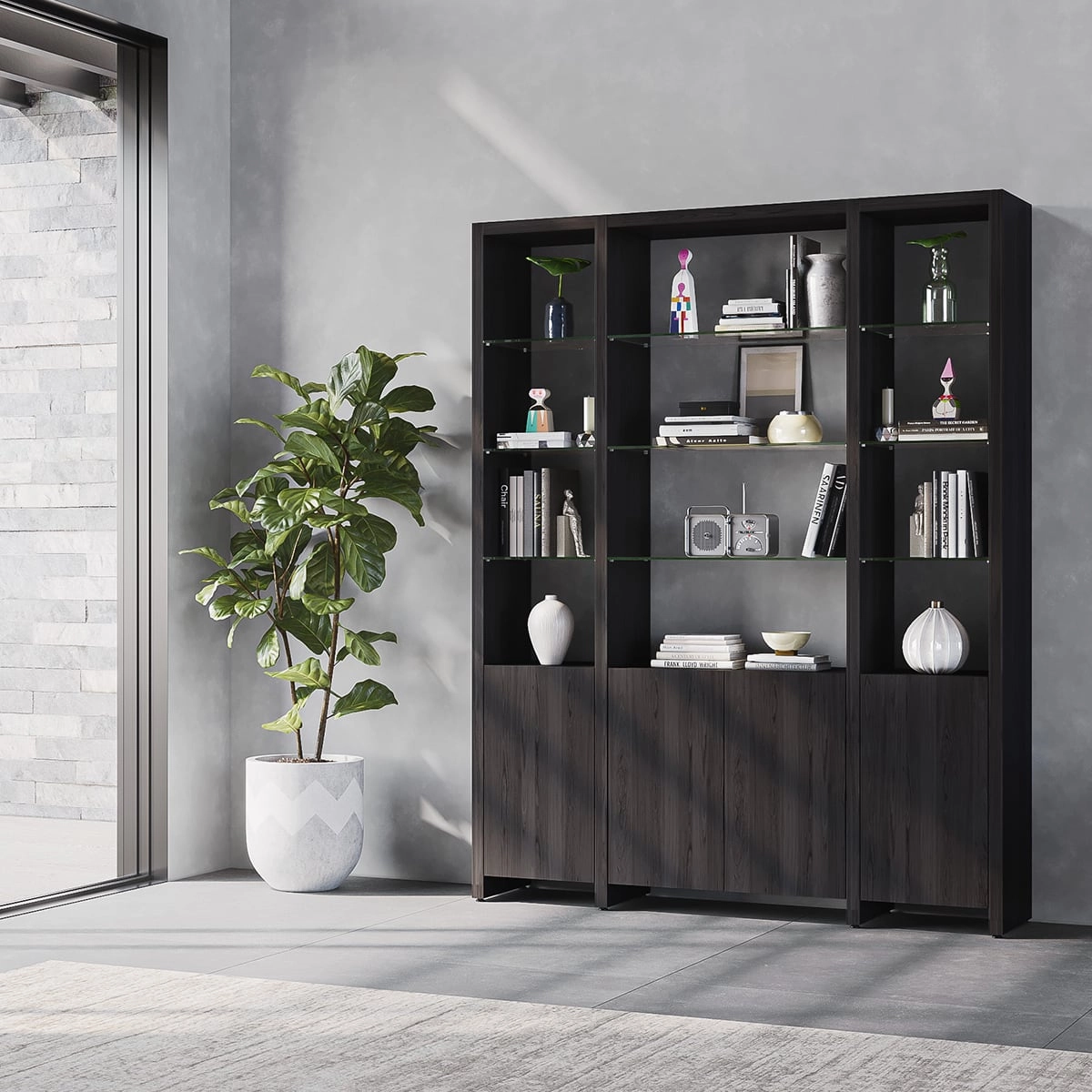BDI Linea 3 Shelf 66" Wide Shelving System (Charcoal Stained Ash)