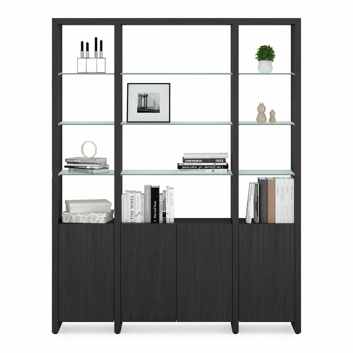 BDI Linea 3 Shelf 66" Wide Shelving System (Charcoal Stained Ash) hi-fi digital to analog converter,hi-fi lossless streamer,hi-fi Roon-ready device