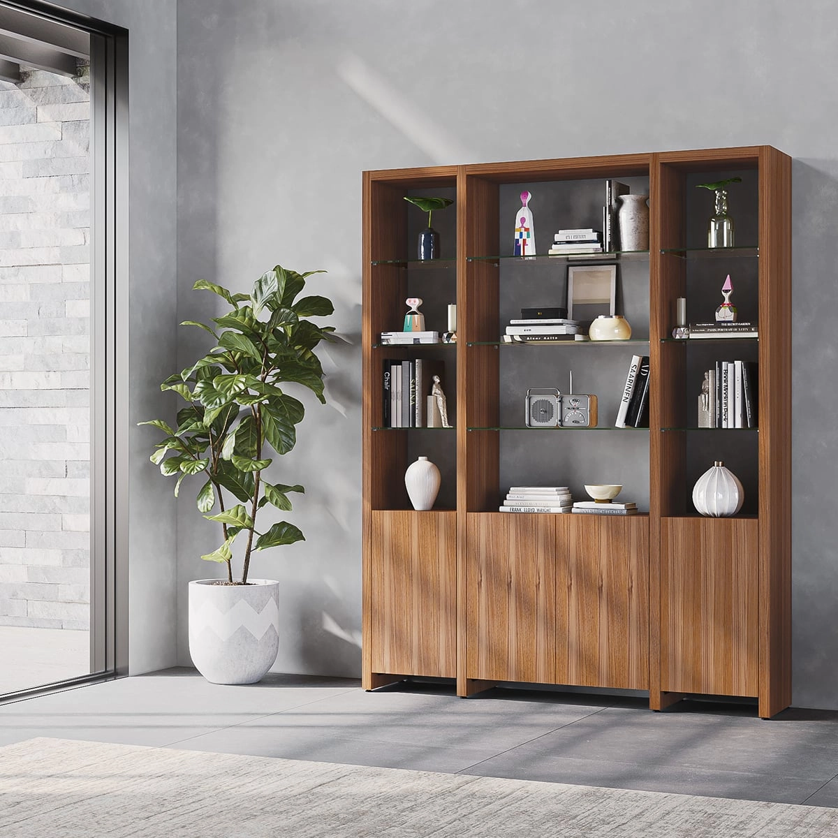 BDI Linea 3 Shelf 66" Wide Shelving System (Natural Walnut)