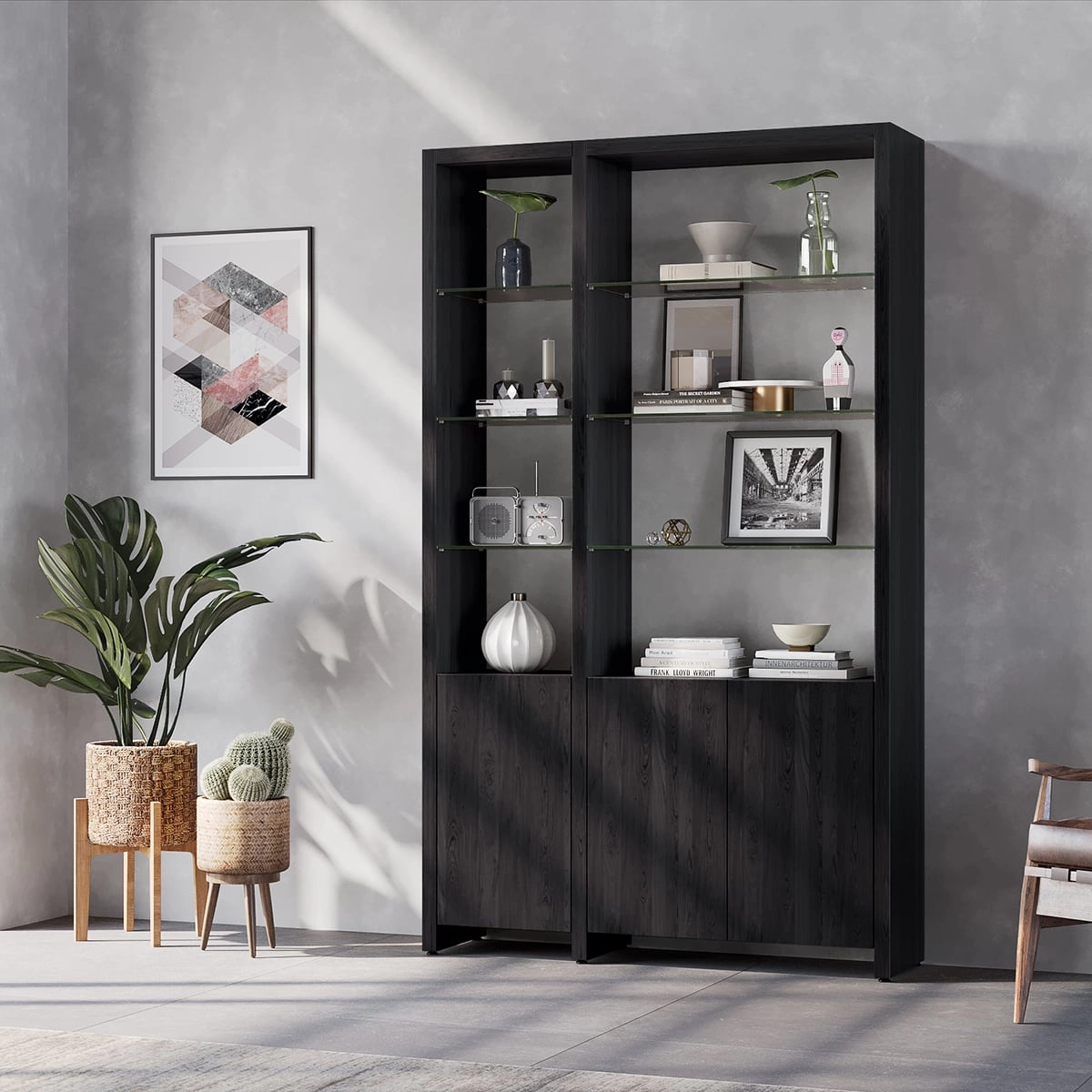 BDI Linea 580012 2 Shelf System 50" Wide (Charcoal Stained Ash)