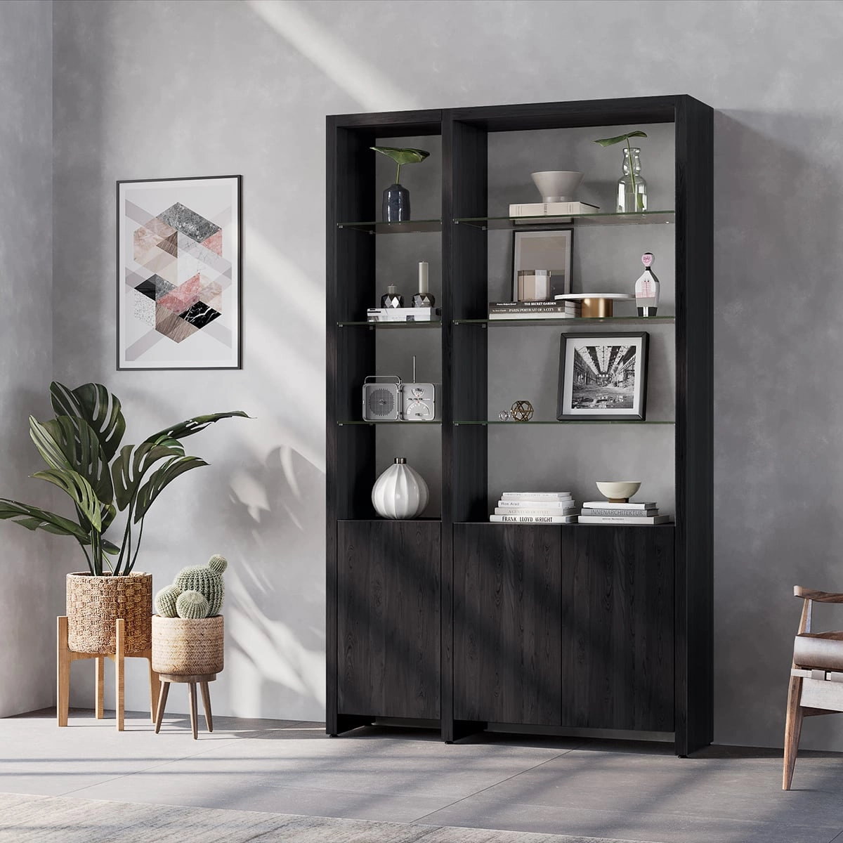 BDI Linea 580012 2 Shelf System 50" Wide (Charcoal Stained Ash)