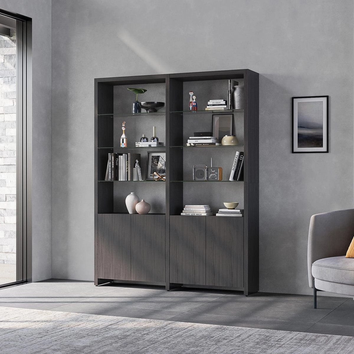 BDI Linea 580022 2 Shelf System 64" Wide (Charcoal Stained Ash)