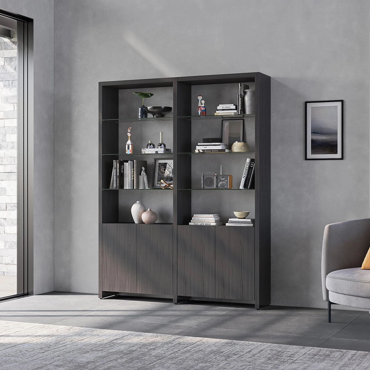 BDI Linea 580022 2 Shelf System 64" Wide (Charcoal Stained Ash)