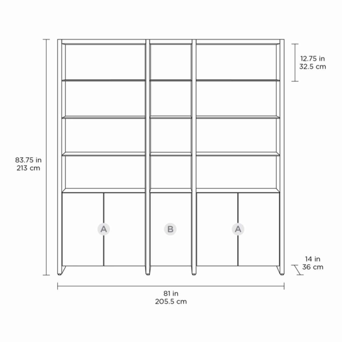 BDI Linea 580212 3-Shelf System 81" Wide (Natural Walnut)