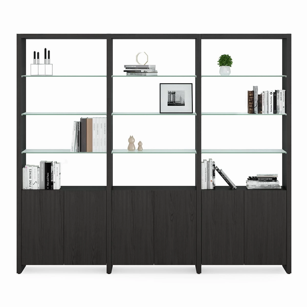 BDI Linea 580222 3 Shelf System 96" Wide (Charcoal Stained Ash)