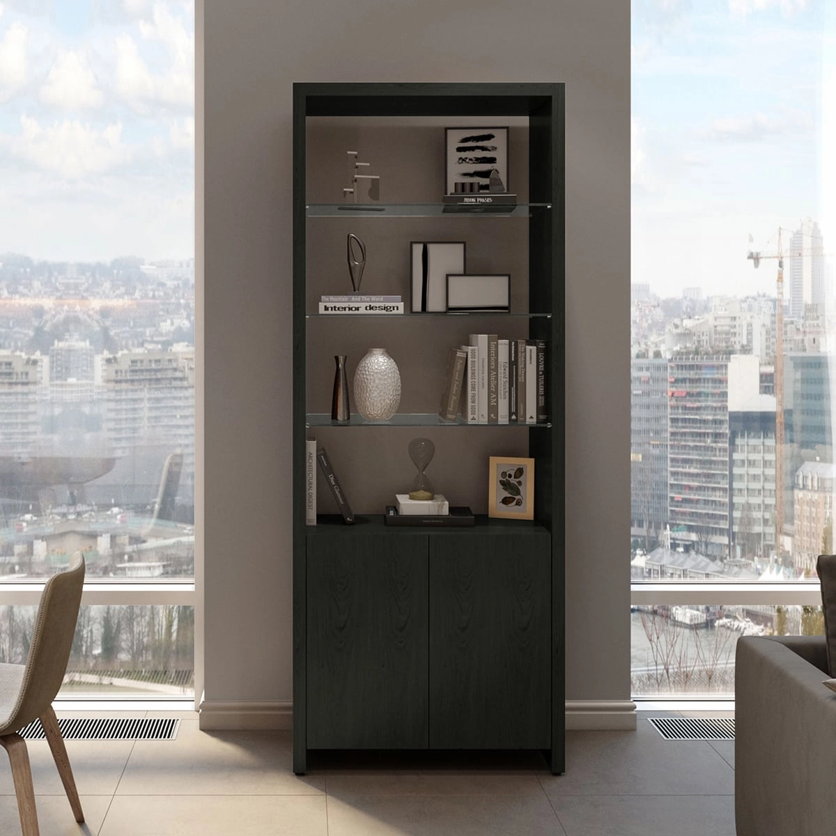 BDI Linea 5802 Expandable Modern Bookcase (Charcoal Stained Ash)