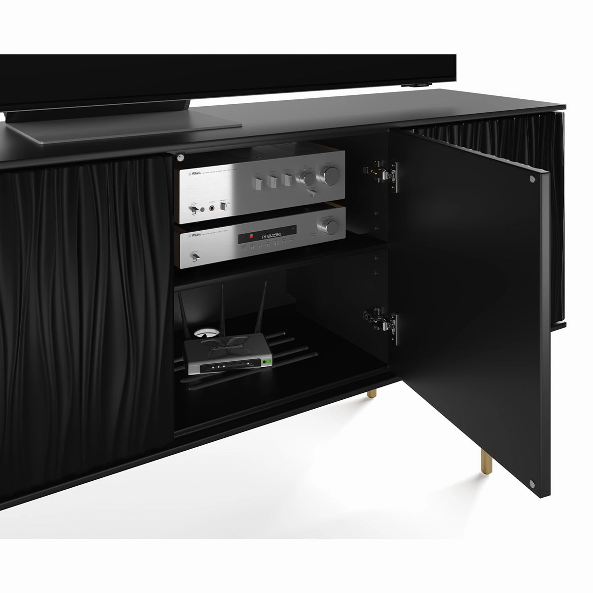 BDI Tanami 7109 4-Door Storage Credenza (Satin Black with Brass Base)