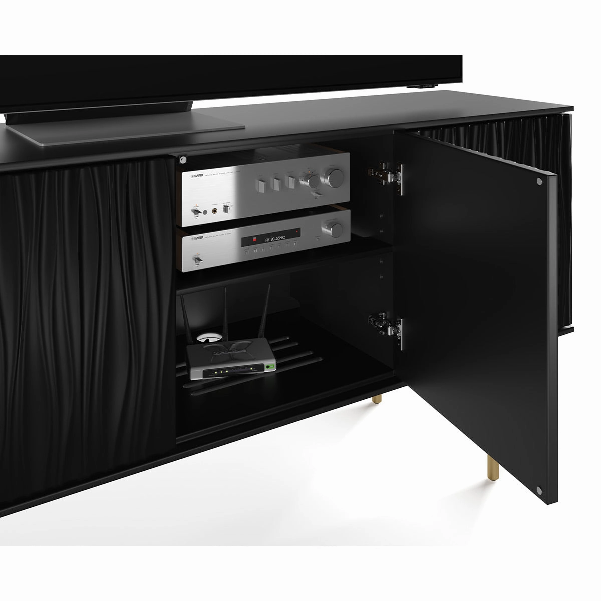 BDI Tanami 7109 4-Door Storage Credenza (Satin Black with Brass Base)