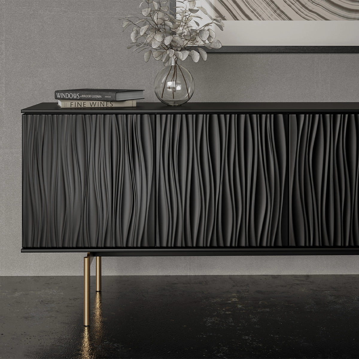 BDI Tanami 7109 4-Door Storage Credenza (Satin Black with Brass Base)