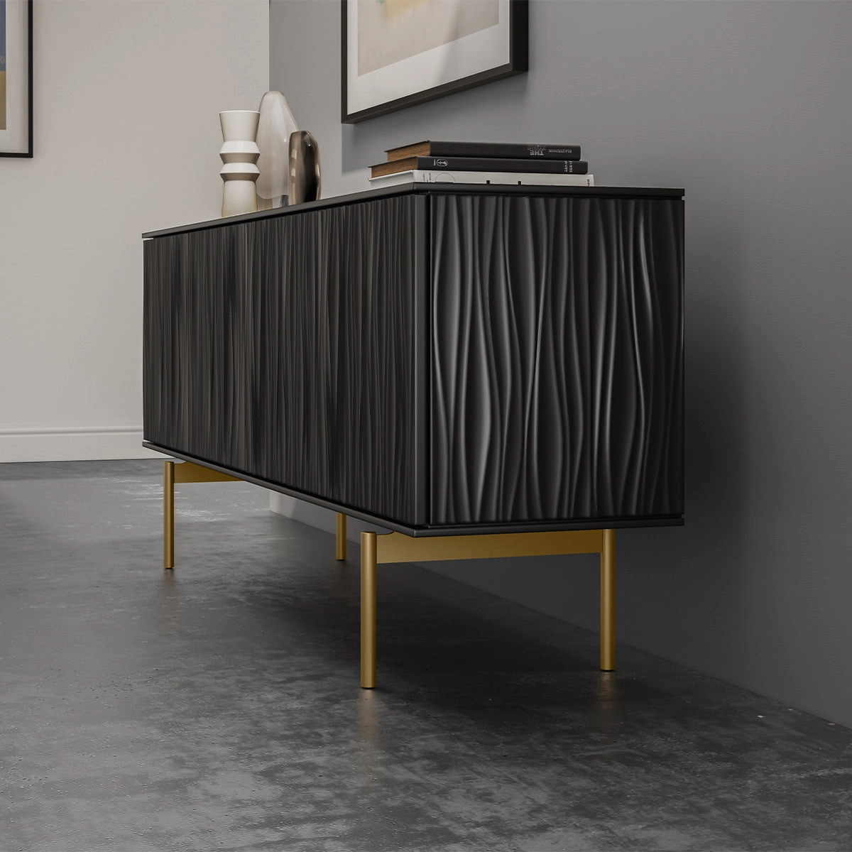 BDI Tanami 7109 4-Door Storage Credenza (Satin Black with Brass Base)
