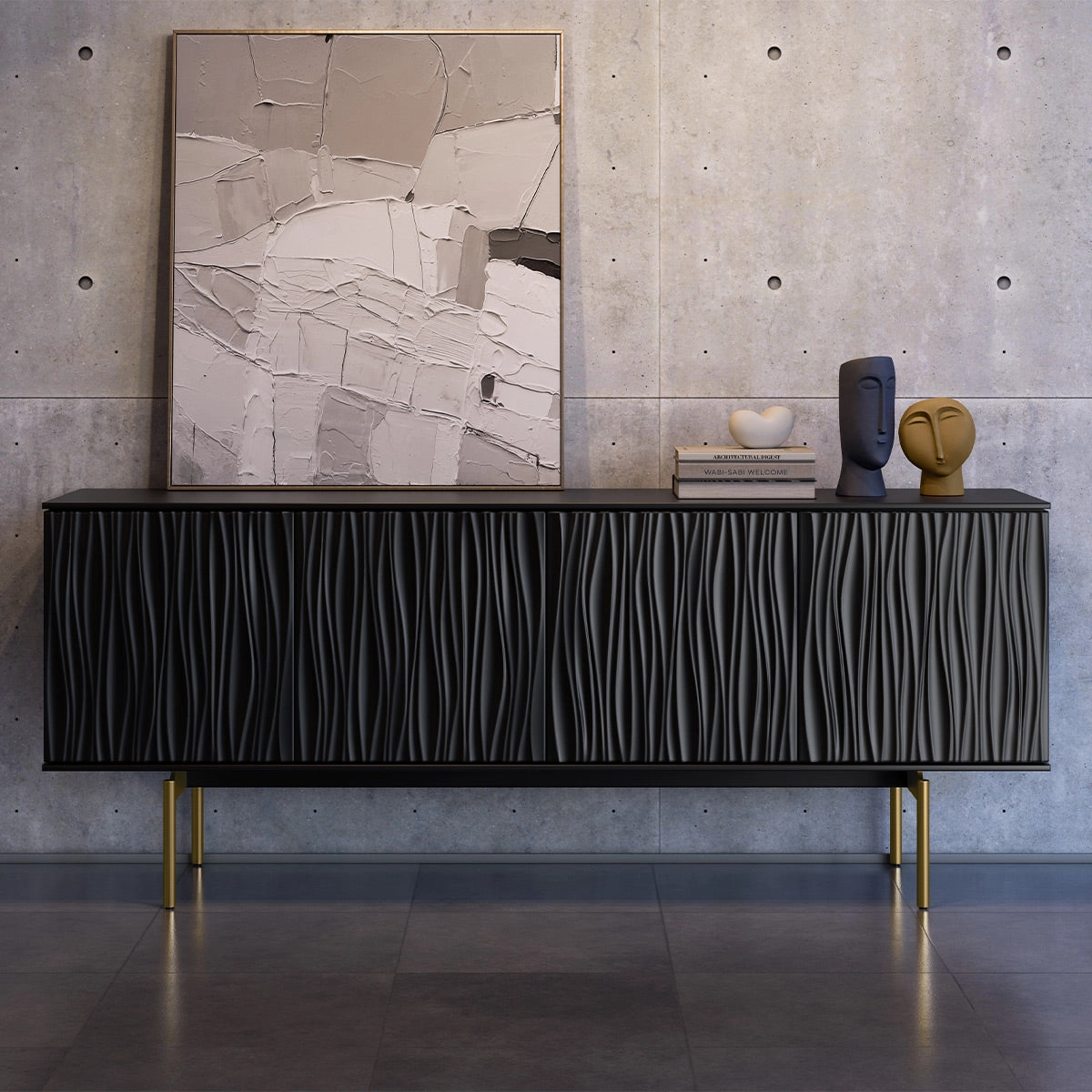 BDI Tanami 7109 4-Door Storage Credenza (Satin Black with Brass Base)