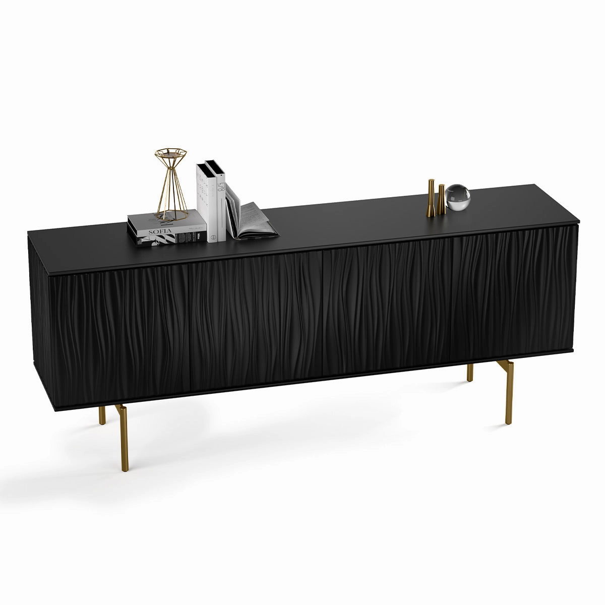 BDI Tanami 7109 4-Door Storage Credenza (Satin Black with Brass Base)