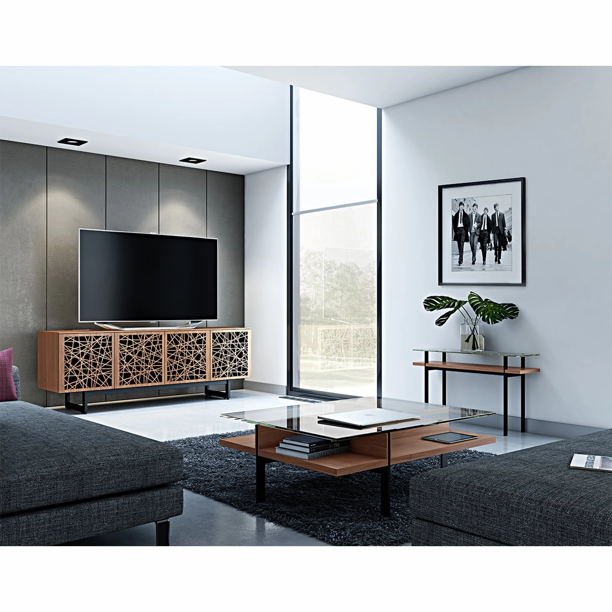 BDI Terrace 1153 Modern Glass Console Table (Natural Walnut)