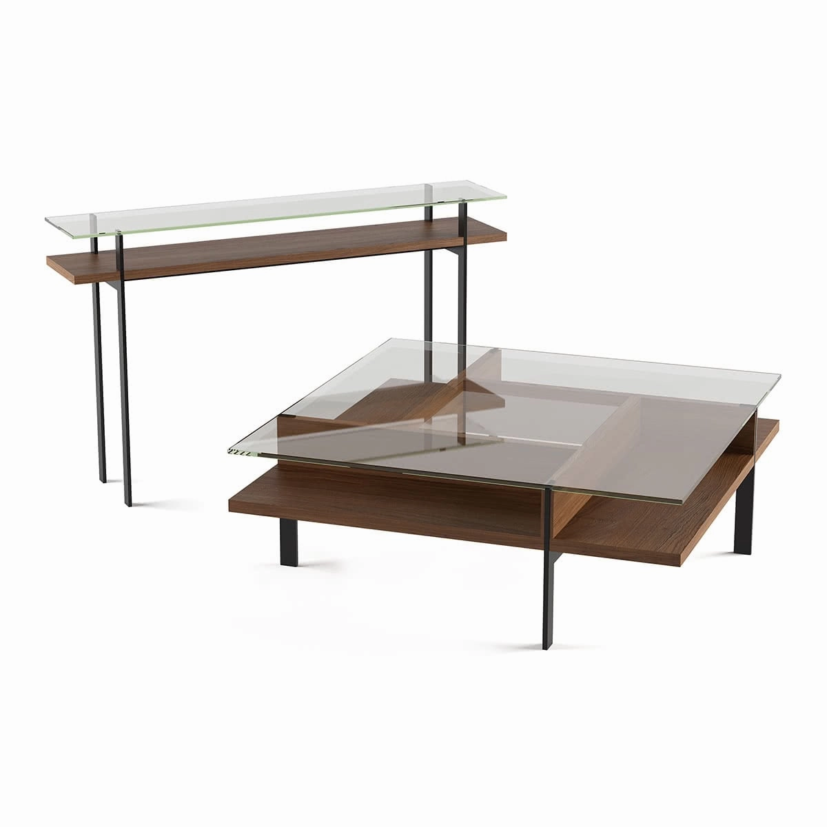 BDI Terrace 1153 Modern Glass Console Table (Natural Walnut)
