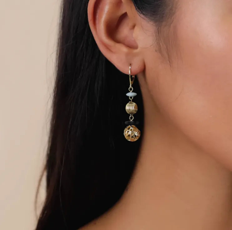 Blue Scarab Jewellery BAYA 2 Metal Ball Dangles on Hook Earring