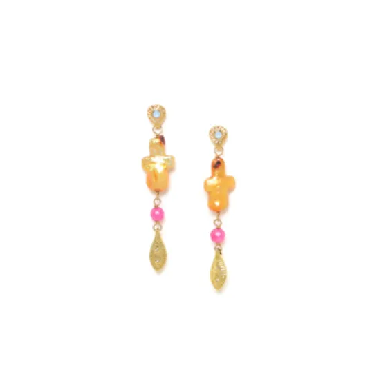 Blue Scarab Jewellery CALI FWP cross post earrings
