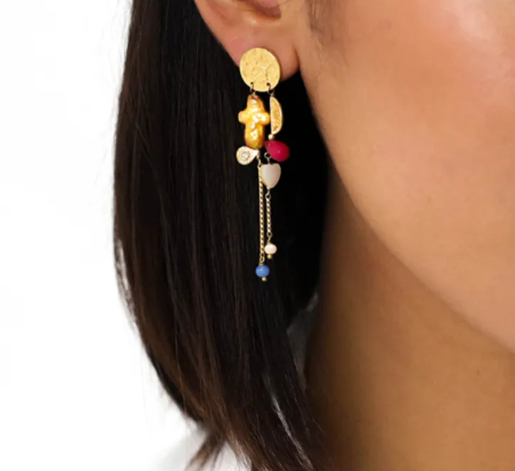 Blue Scarab Jewellery CALI yellow MOP disc post earring with dangles
