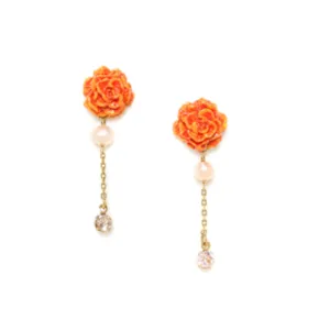 Blue Scarab Jewellery CLEA orange carnation flower post earrings