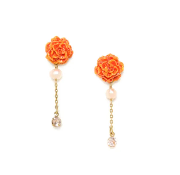 Blue Scarab Jewellery CLEA orange carnation flower post earrings