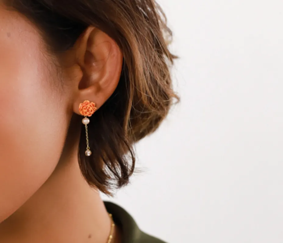 Blue Scarab Jewellery CLEA orange carnation flower post earrings