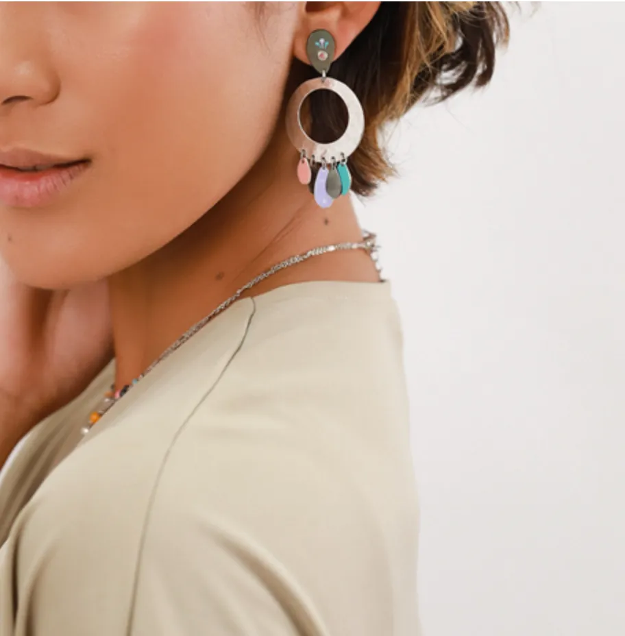 Blue Scarab Jewellery DITA ring disc post with dangles