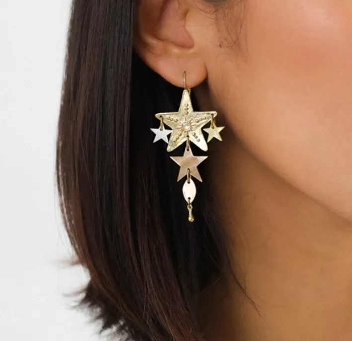 Blue Scarab Jewellery ESTRELLA french hooks with star dangles