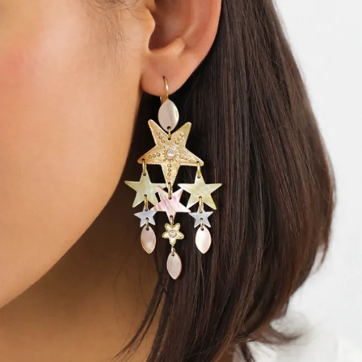 Blue Scarab Jewellery ESTRELLA multi-dangle stars french hooks