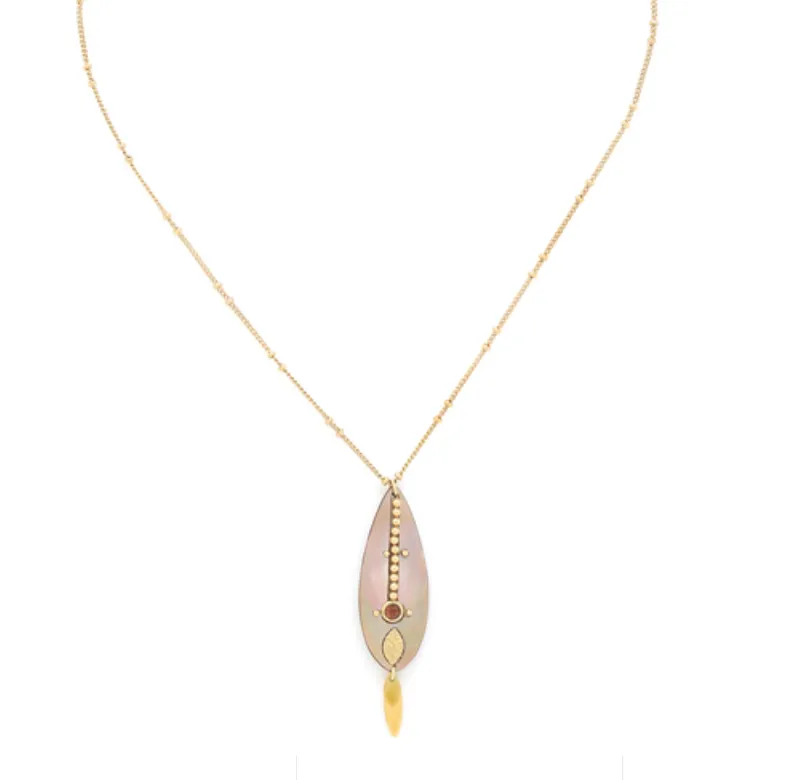 Blue Scarab Jewellery LOUISON Brownlip Elongated Drop Necklace
