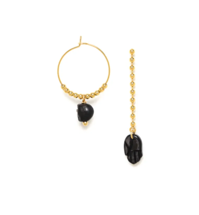 Blue Scarab Jewellery MALIA asymetric earrings (black)