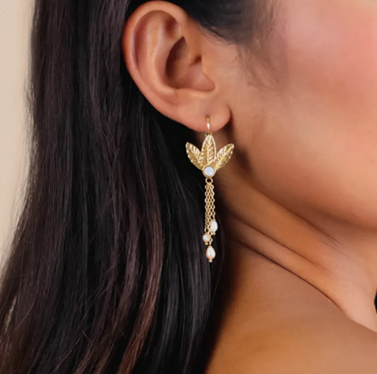 Blue Scarab Jewellery MERRY 3 Leaves French Hook Earrings with FWP