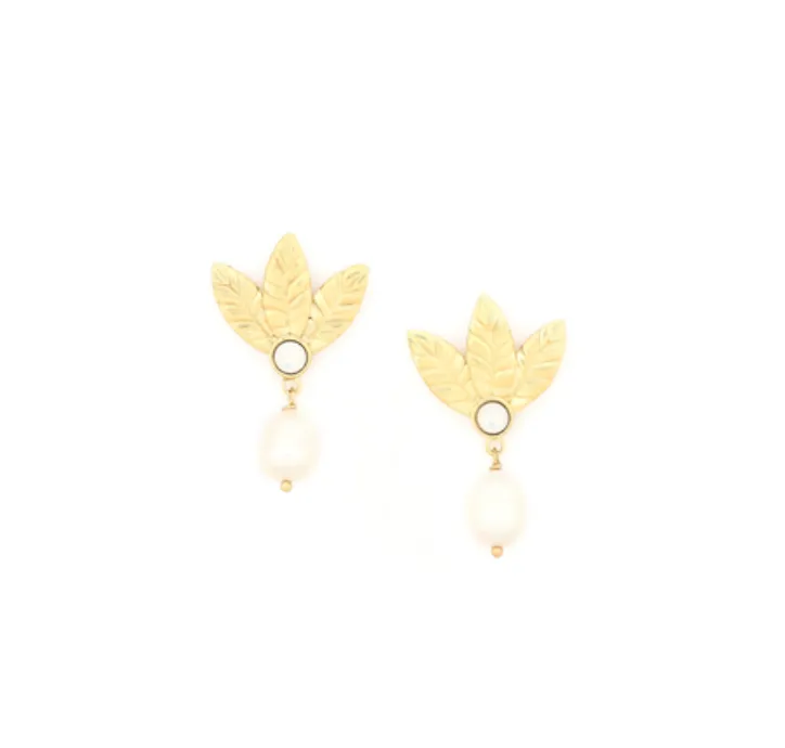 Blue Scarab Jewellery MERRY L3 Leaves Post with FWP Earring