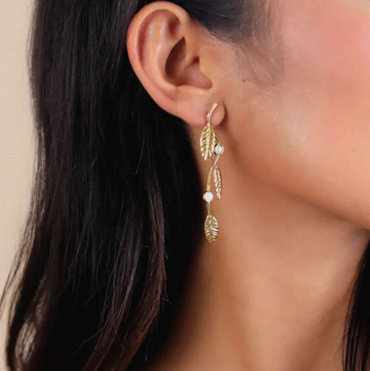 Blue Scarab Jewellery MERRY Stem Leaves Post Earrings