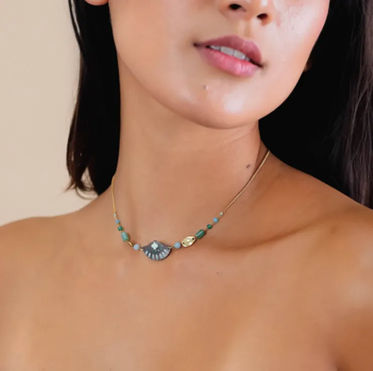 Blue Scarab Jewellery TALULAH looped bead necklace   enamel shell
