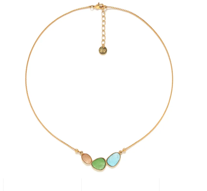 Blue Scarab Jewellery VICTOIRE 3 oval laminated capiz necklace