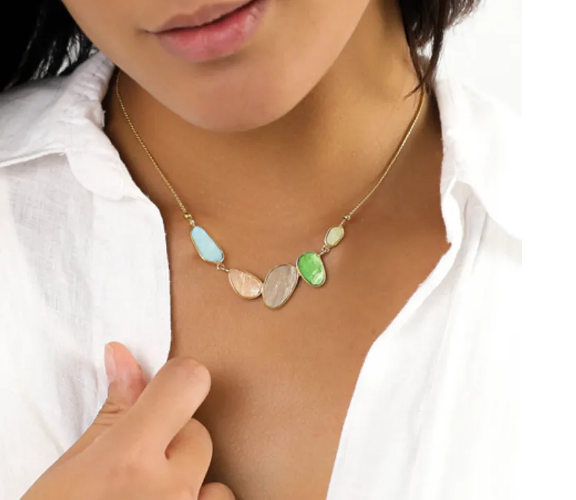 Blue Scarab Jewellery VICTOIRE 5 oval laminated capiz necklace