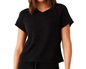 Boucle Knit V Neck Sweater In Black